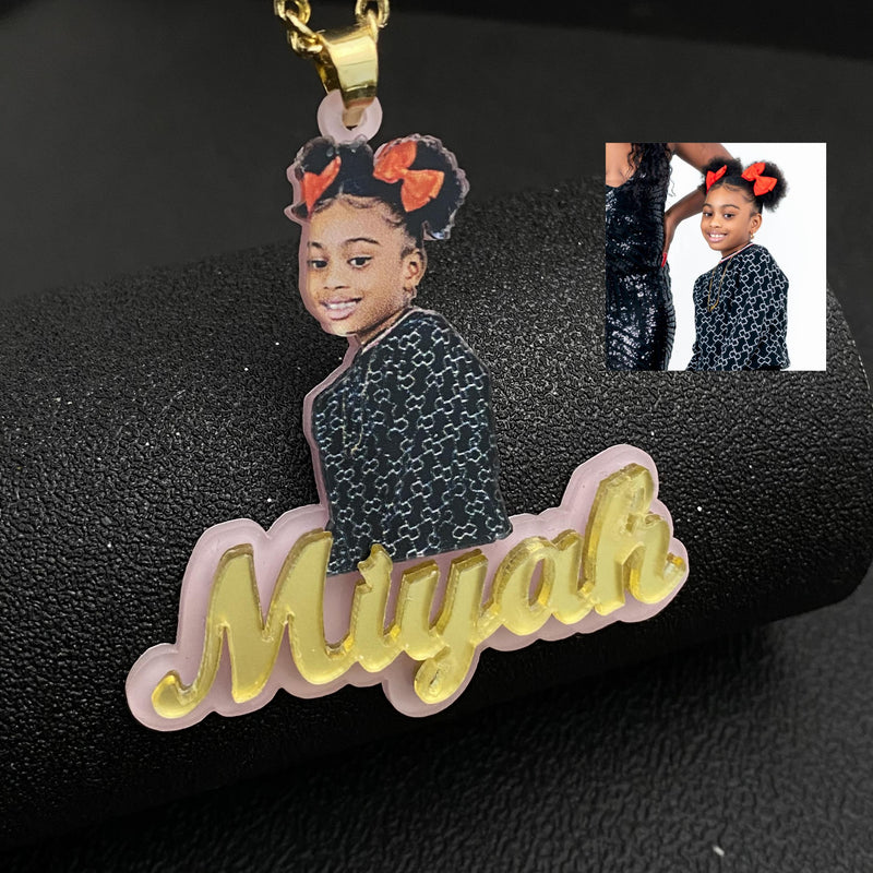 Acrylic Picture Necklace with Name Chain for Women