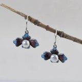 Cloisonne Enamel Porcelain Pearl Earrings Chinese Retro Craft Women's Jewelry