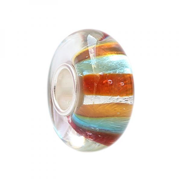 925 Silver Foil Glass Beads Green Line Stripe Charm