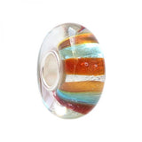 925 Silver Foil Glass Beads Green Line Stripe Charm
