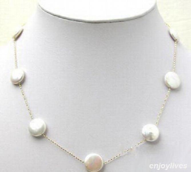 Coin Pearl Necklace 925 Sterling Silver Chain Clasp