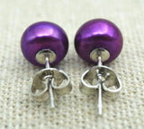 AA Purple Pearl Earrings 8mm S925 Sterling Silver Stud Wedding Jewelry