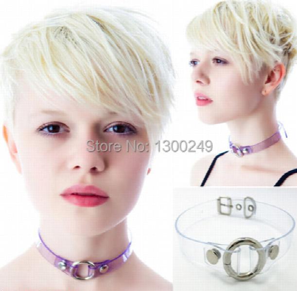 Hot Dark Rivet Necklaces Harajuku Transparent leather Choker