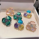 S925 Silver Needle Colorful Treasure Sweet Pink Earrings
