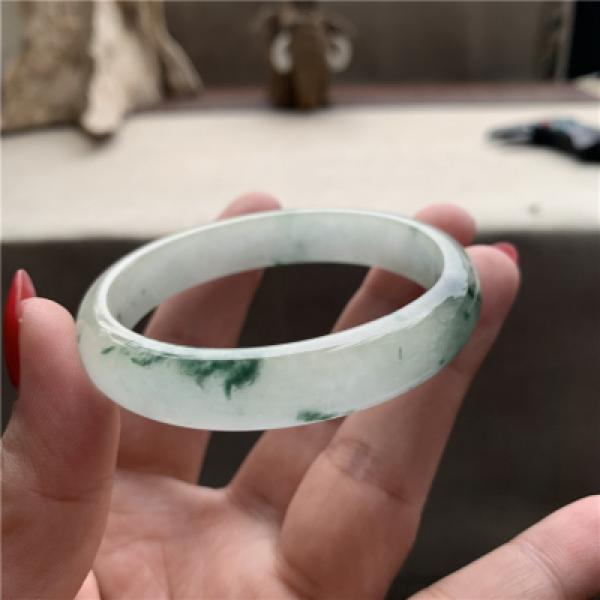 Zheru Jewelry Natural Myanmar Jade 54-64mm Light Flower Bracelet Gift for Her