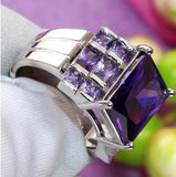 S925 Dark Purple CZ Wedding Engagement Ring for Women