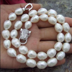 10-11MM South Sea Baroque Pearl Necklace 18 inch Leopard Clasp