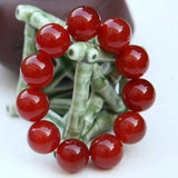Zheru Jewelry Natural Agate Chalcedony Red Round Bead Bracelet