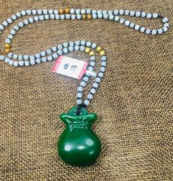 Green Jade Good Luck Blessing Pendant with Chain - Sweater Chain