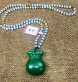 Green Jade Good Luck Blessing Pendant with Chain - Sweater Chain
