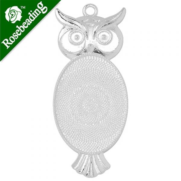 20pcs Owl Pendant Tray 25x35mm Oval Pendant Bezel Metal Filled Pendant Blank