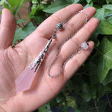 Rose Quartz Pendulum Divination Pendant Crystal Reiki Healing Stone