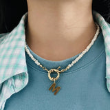Copper Initial Necklace with Freshwater Pearl Chain