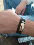Vintage Men's Cross Leather Bangle Braided Rope Stainless Steel Accessories