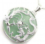 Agate 18KGP Dragon Phoenix Pendant Necklace
