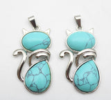 10pcs Tiger Eye Stone Malachite Cat Pendant for Jewelry Making DIY