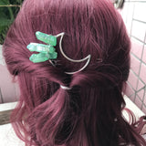 Quartz Point Brass Hair Clip Pins, Raw Crystal Moon Barrette