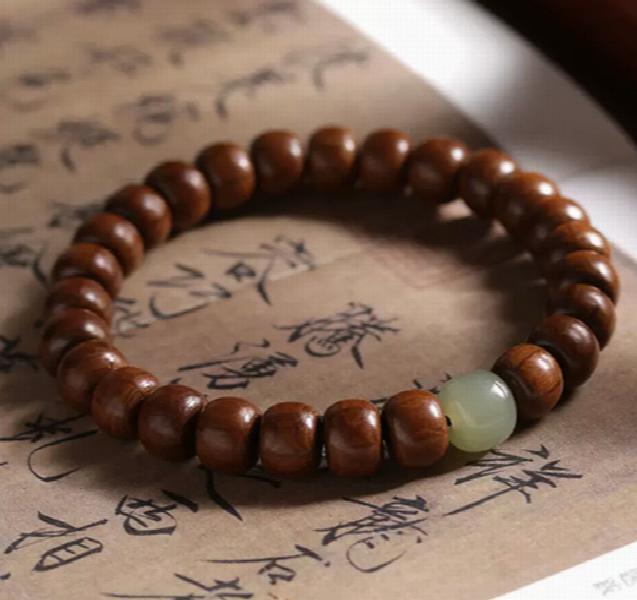 Natural Stone Hetian Jade Bracelet Wooden Bead Ornaments Men Jewelry