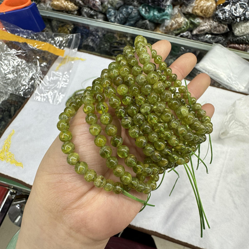 6mm Peridot Round Stone Beads Bracelet for Women and Men