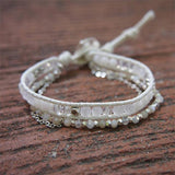 DIY Mixed Crystal Stone Beaded Wrap Bracelet with Chain for Women