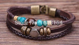 G77 Ethnic Wood Beads Hemp Leather Bracelet Cuff