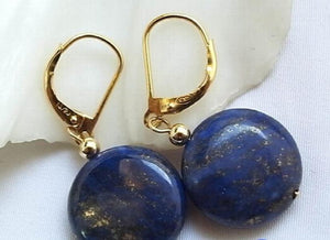14mm Lapis Lazuli Coin Bead Dangle Earrings