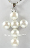 White/Black Pearl Bead Cross Pendant Chain Necklace