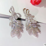 Maple Leaf Earrings Inlaid with Green Zircon - Party Gift