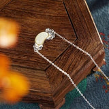 Hetian Jade Oval Pendant Plum S925 Sterling Silver Inlaid with Clavicle Chain