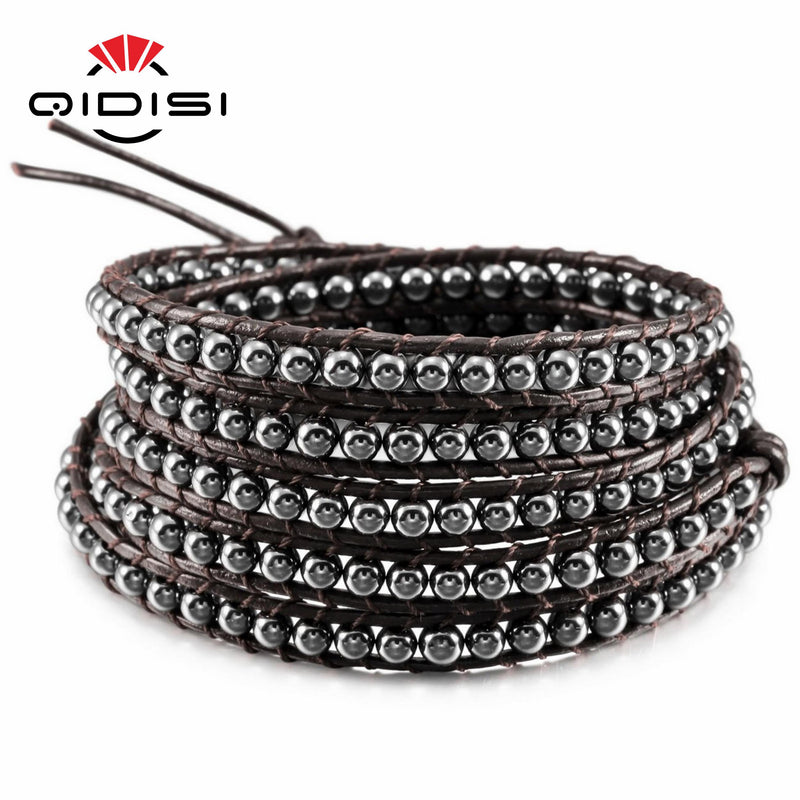 Men Women Leather Bracelet Natural Stones Charm Wrap Bracelets Boho Bangles