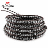 Men Women Leather Bracelet Natural Stones Charm Wrap Bracelets Boho Bangles