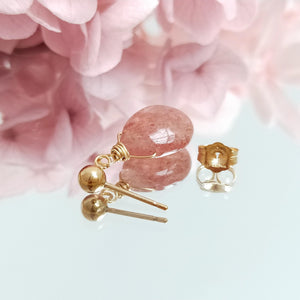 Strawberry Quartz Teardrop Stud Earrings for Daily Wear