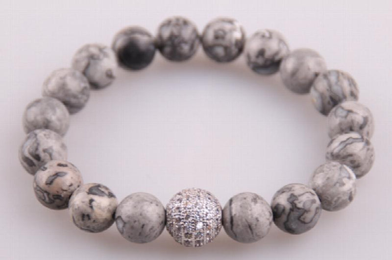 Zircon Pave Ball Gray Stone Bracelet