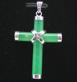 925 Sterling Silver Green Jade Cross Pendant Necklace