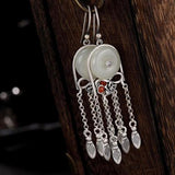 Natural Hetian Jade Tassel Earrings, Chinese Retro Aristocratic Women's Jewelry