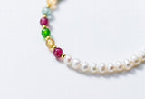 925 Silver Colored Tourmaline Crystal & Pearl Bracelet
