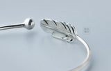 925 Silver Lucky Bead & Feather Bird Cuff Bangle LS110