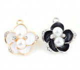 20PCS 23x20mm Rhinestone Flower Pearl Pendant Charms for Locket