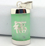 Fortune Green Stone Pendant 18KGP Chinese Style 20x10mm