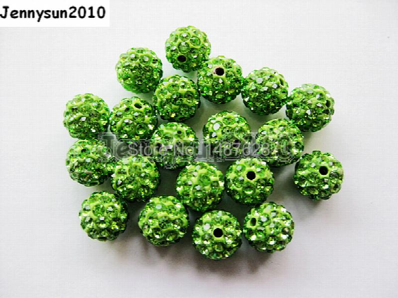 10mm Peridot Czech Crystal Rhinestones Pave Clay Round Spacer Beads