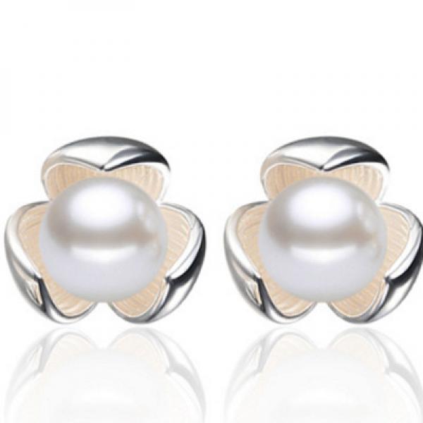 Sterling Silver Clover Pearl Earrings Women Gift Jewelry