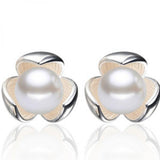 Sterling Silver Clover Pearl Earrings Women Gift Jewelry