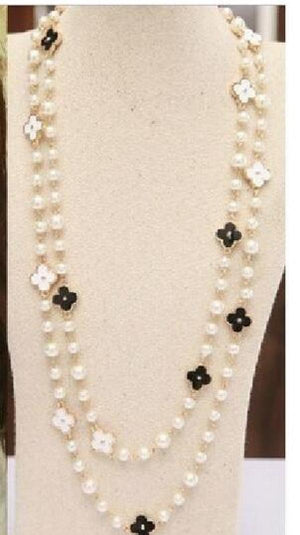 Long Pearl Necklace Multi-Layer Pendant Women Sterling Jewelry