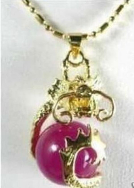 Dragon Necklace Pendant with Jade Bead Inlay