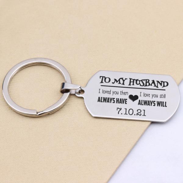 Custom Date Keychain for Husband, Stainless Steel