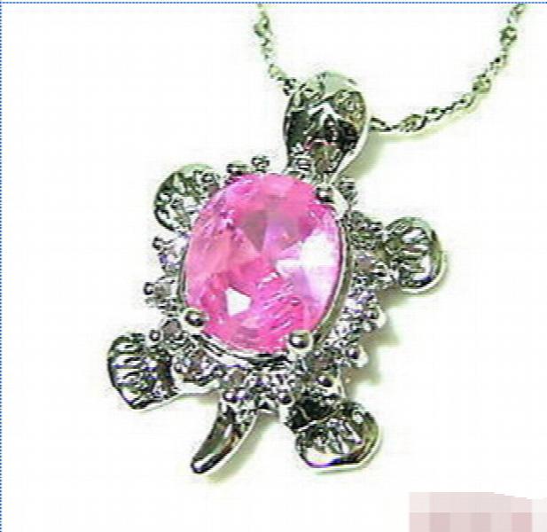 Crystal Turtle Pendant Necklace Pink Zircon CZ Plated