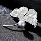 925 Silver Ginkgo Leaves Brooch Wedding Banquet Jewelry Lapel Pin Bijoux
