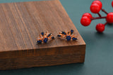 Unique Rose Micro Wax Inlay Drop Earrings with Colorful Stones