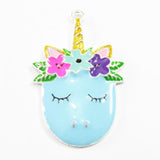 10pcs Cartoon Unicorn Head Pendants, Full Enamel, 50mm*33mm
