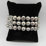 Gray AA 8-9mm Freshwater Pearl Triple Strands Elastic Bracelet